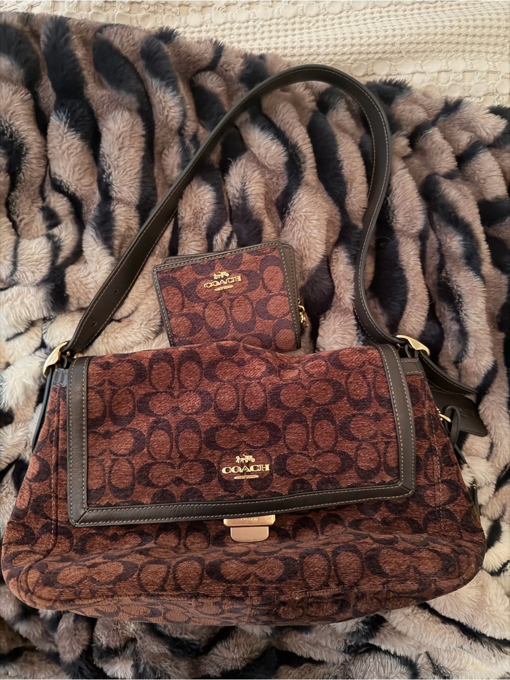COACH Large Chenille Etta and matching Chenille Wallet NWOT